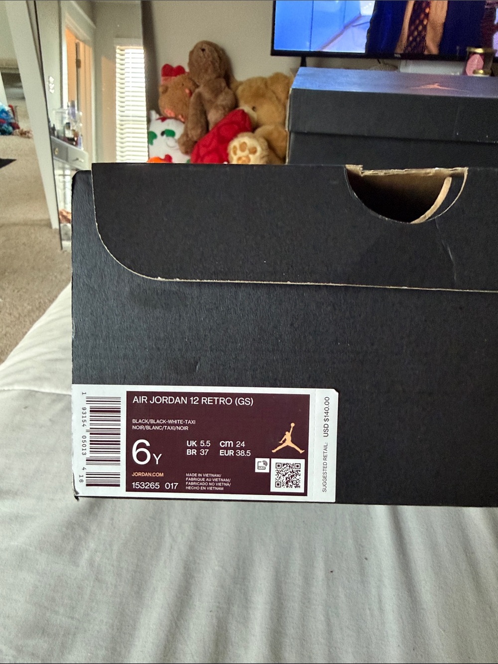 Jordan Kids Black/White Sneakers - Air Jordan 12 Retro (GS) Box Included